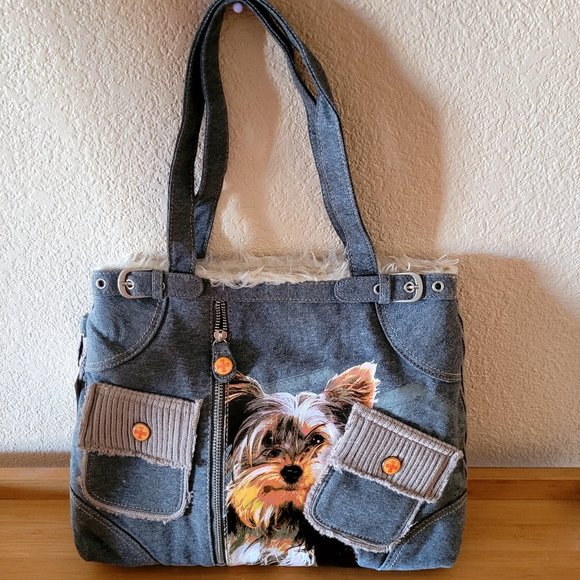 Fuzzy Nation Bags Fuzzy Nation Blue Gray Shoulder Purse Bag Tote